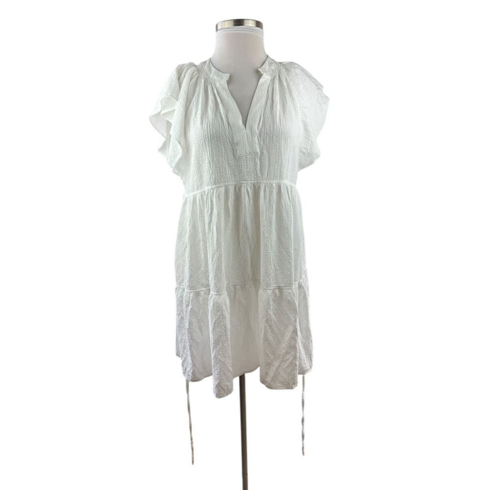 Calvin Klein A-Line Textured Tie Waist Mini Dress White Sheer Gauze Plus Size 16 - Picture 9 of 11